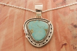 Artie Yellowhorse Genuine Royston Turquoise Sterling Silver Navajo Pendant